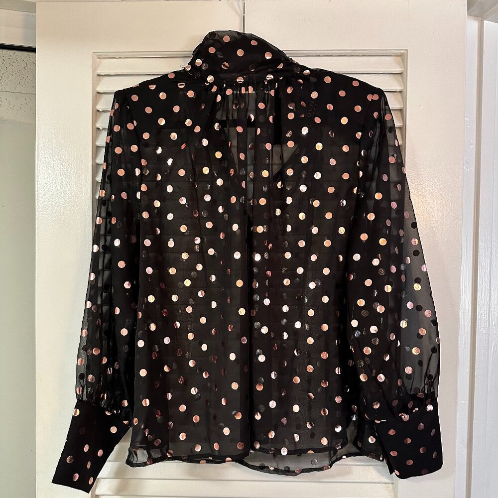 Eloquii Sheer Black Turtleneck Blouse with Rose Gold Metallic Polka Dots Size 18